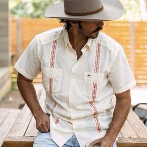 Texas Standard Large TEJAS GUAYABERA  Embroidered Western Button Up Shirt